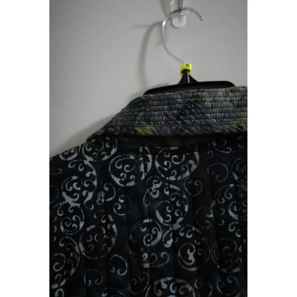 Frivo Lous‎ Jacket Medium Blue Black Swirl Velvet Quilted Asian Bohemian Coat